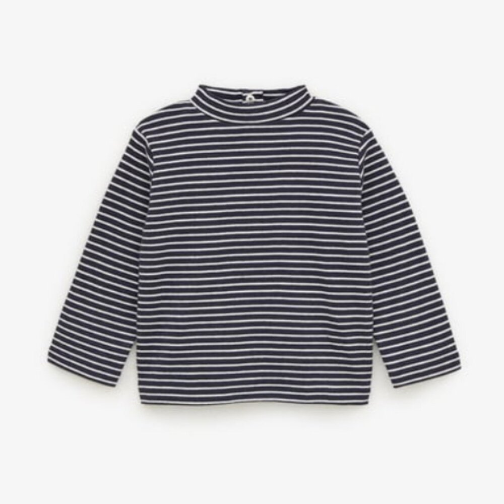 ZARA HIGH COLLAR STRIPED SHIRT Navy blue 4/5